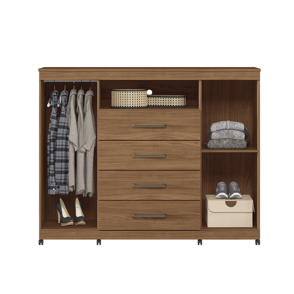 Cômoda Master com Rodízios 2 Portas 4 Gavetas Jatobá