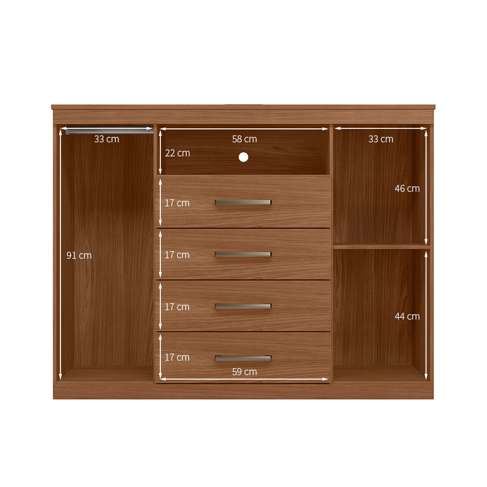 Cômoda Master com Rodízios 2 Portas 4 Gavetas Jatobá