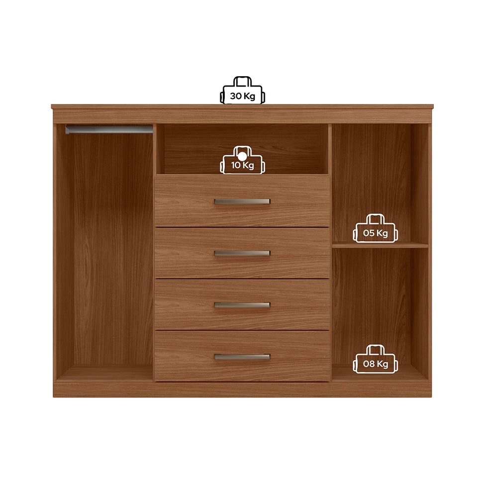 Cômoda Master com Rodízios 2 Portas 4 Gavetas Jatobá