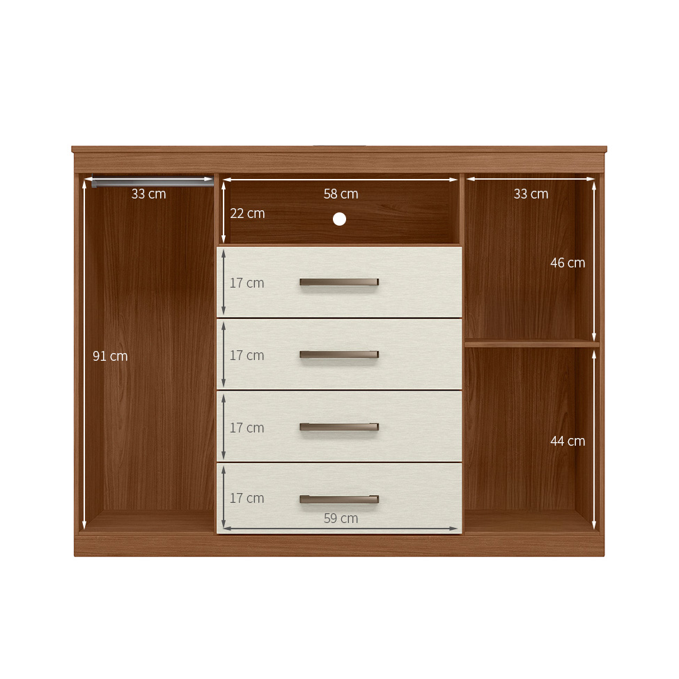 Cômoda Master com Rodízios 2 Portas 4 Gavetas Jatobá e Areia