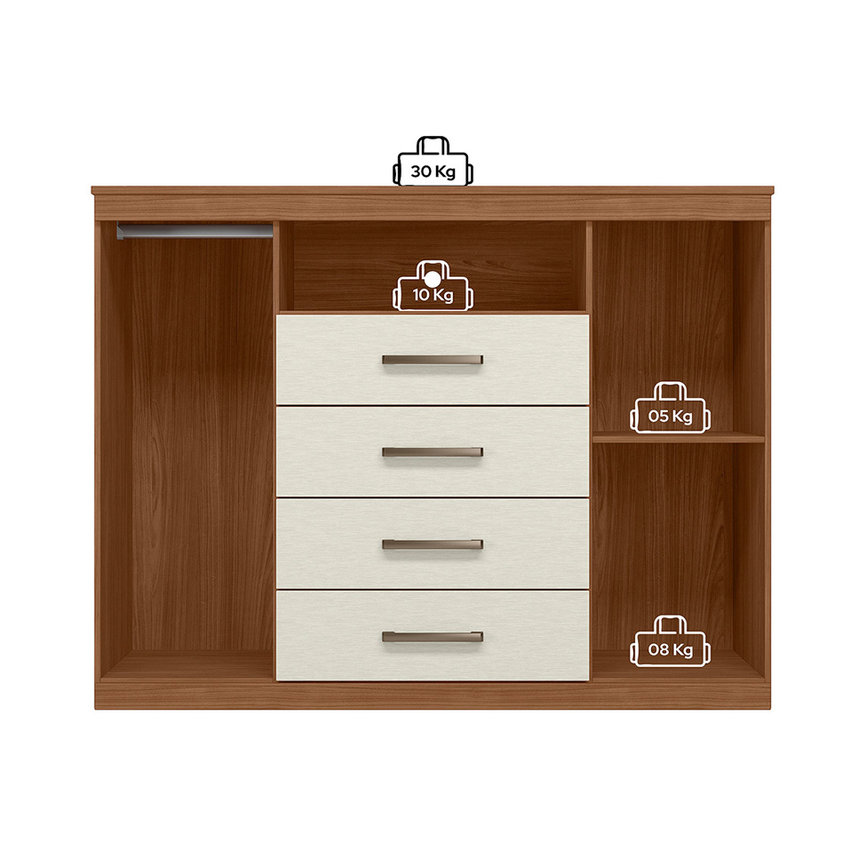 Cômoda Master com Rodízios 2 Portas 4 Gavetas Jatobá e Areia