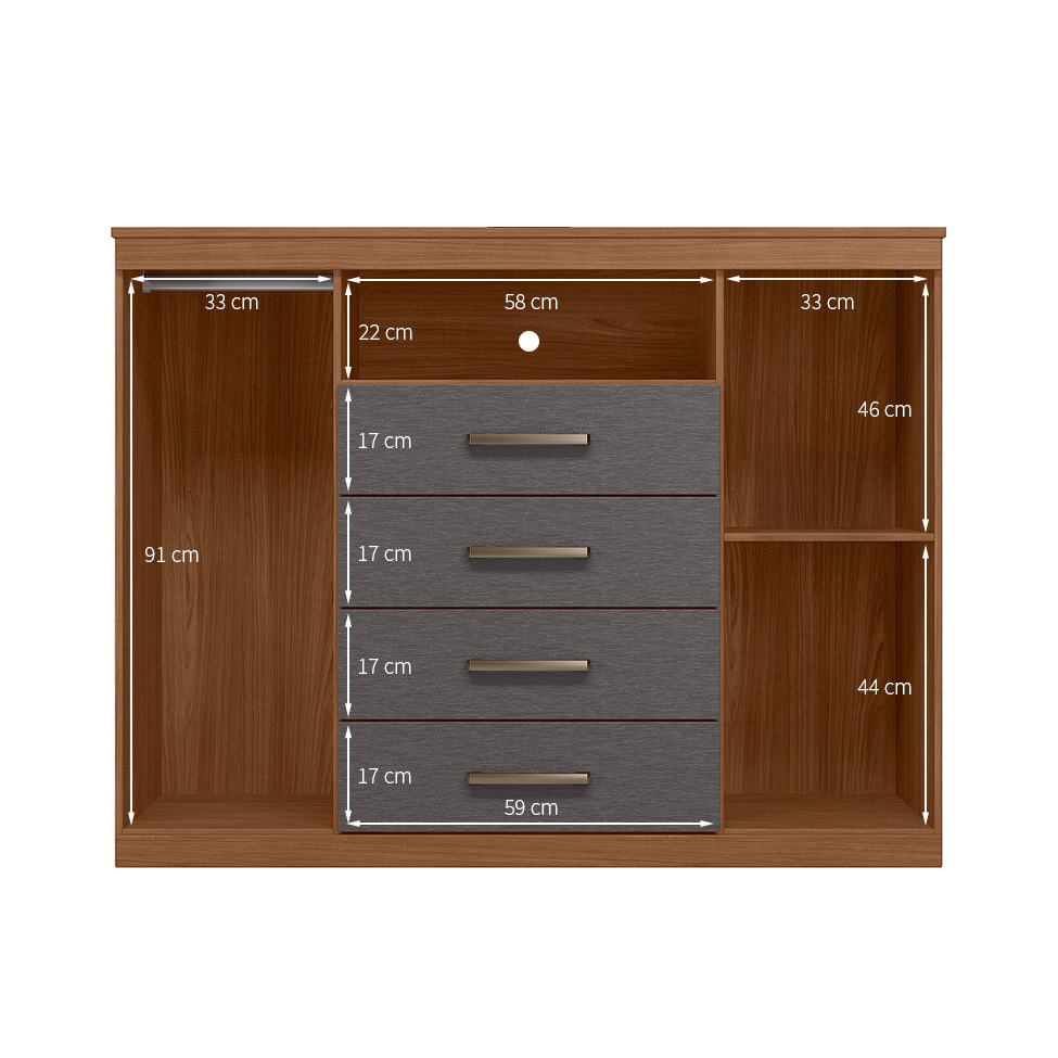 Cômoda Master com Rodízios 2 Portas 4 Gavetas Jatobá e Grafite