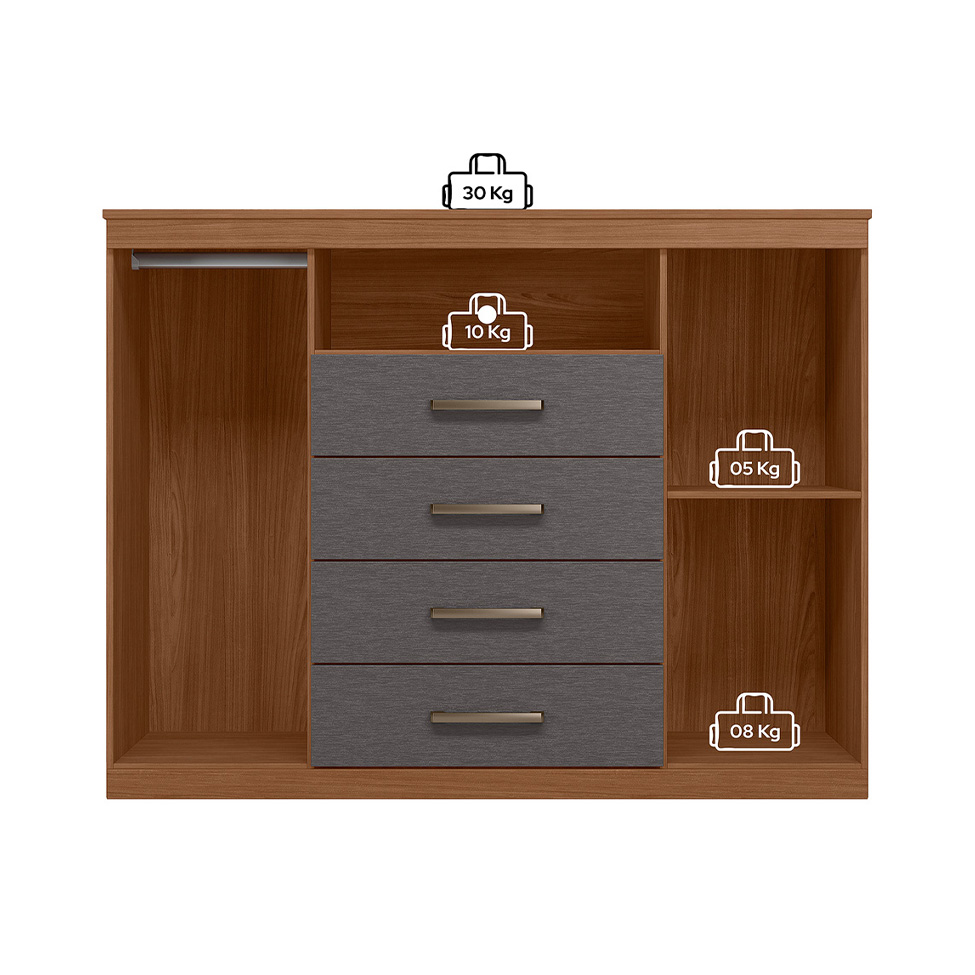 Cômoda Master com Rodízios 2 Portas 4 Gavetas Jatobá e Grafite