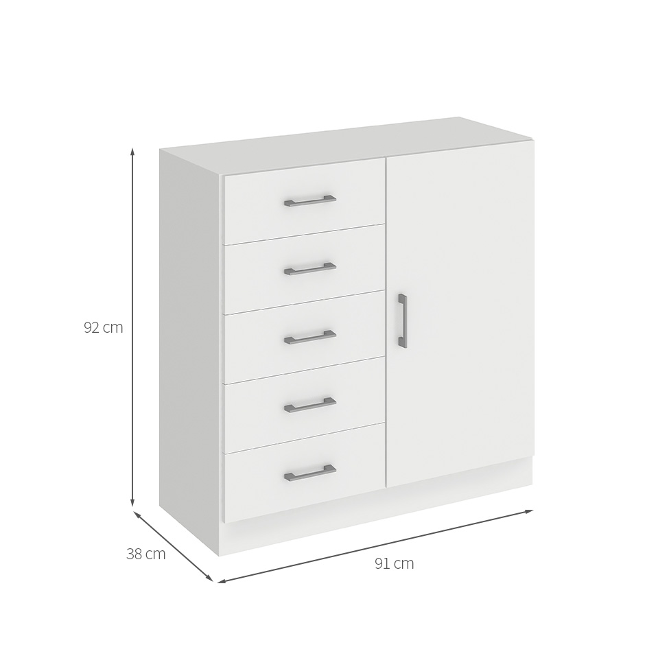 Cômoda Miami 1 Porta 5 Gavetas Branco