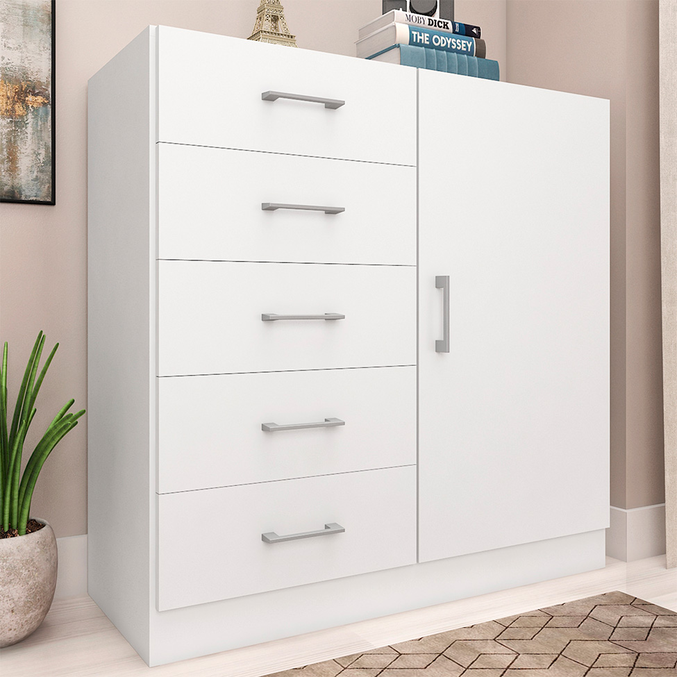 Cômoda Miami 1 Porta 5 Gavetas Branco