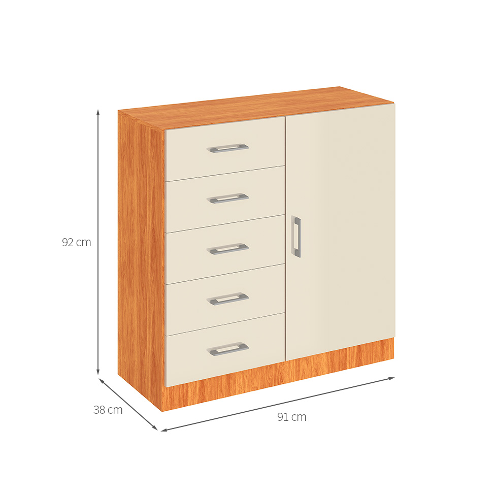 Cômoda Miami 1 Porta 5 Gavetas Cinamomo e Off White