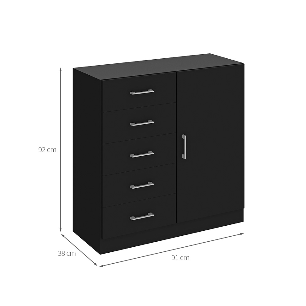 Cômoda Miami 1 Porta 5 Gavetas Preto