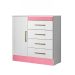 Cômoda Montevidéu Flex 1 Porta 4 Gavetas Branca e Rosa