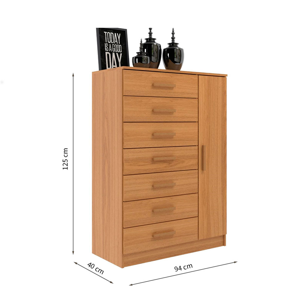 Cômoda New Mônaco 1 Porta 7 Gavetas Cinamomo