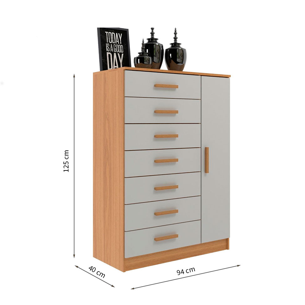 Cômoda New Mônaco 1 Porta 7 Gavetas Cinamomo e Branca