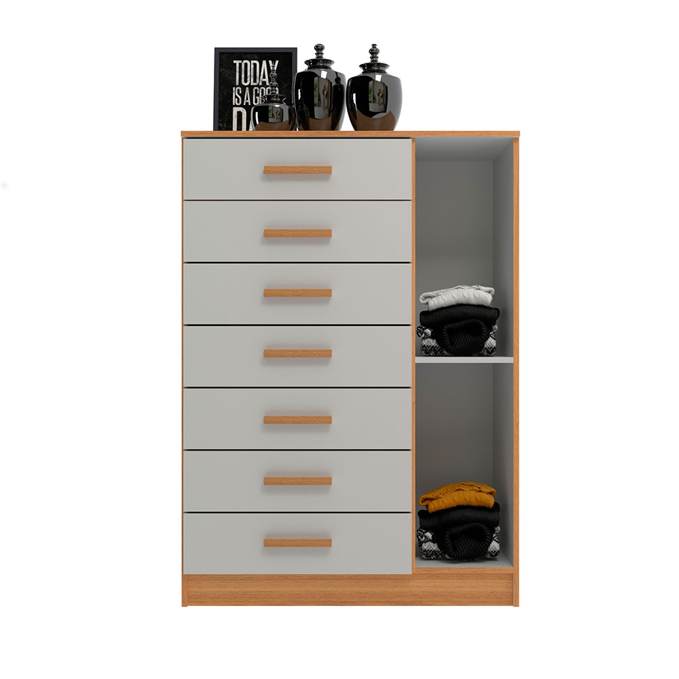 Cômoda New Mônaco 1 Porta 7 Gavetas Cinamomo e Branca