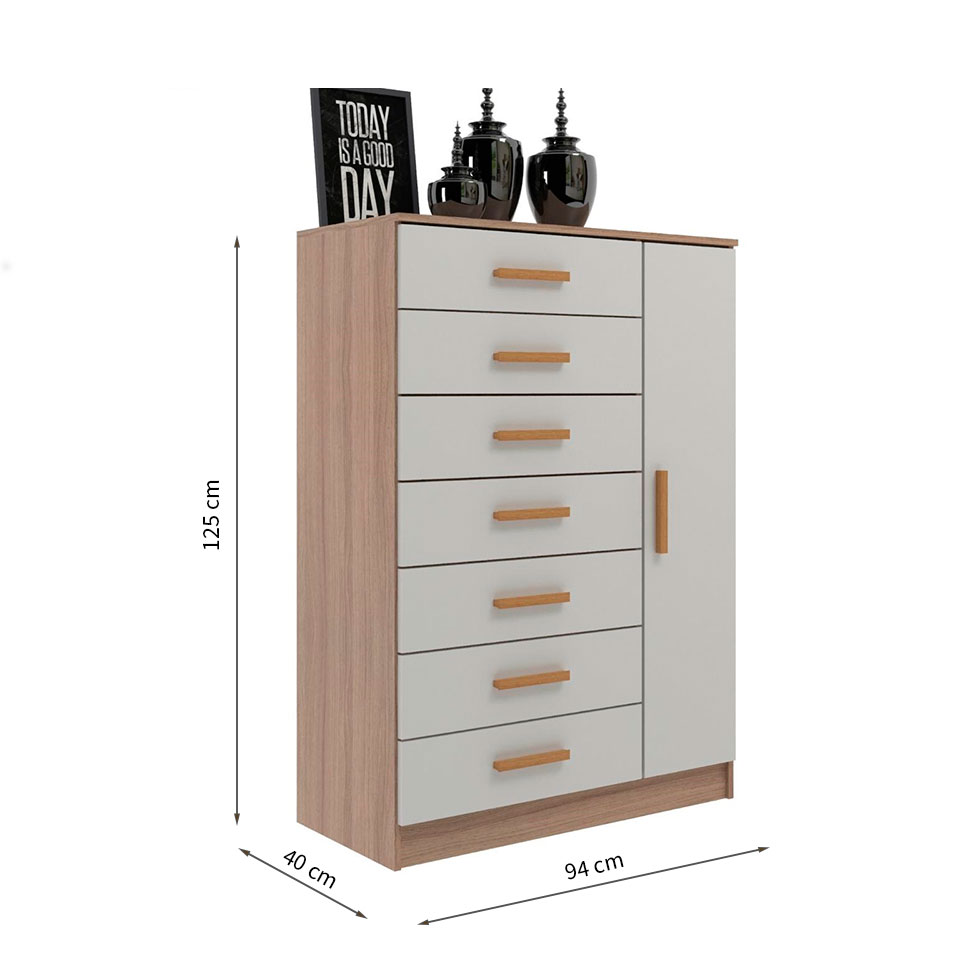 Cômoda New Mônaco 1 Porta 7 Gavetas Demolição e Branca