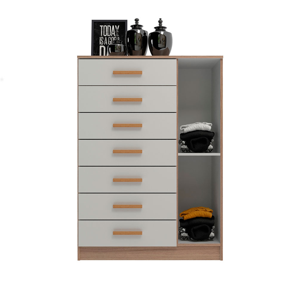 Cômoda New Mônaco 1 Porta 7 Gavetas Demolição e Branca