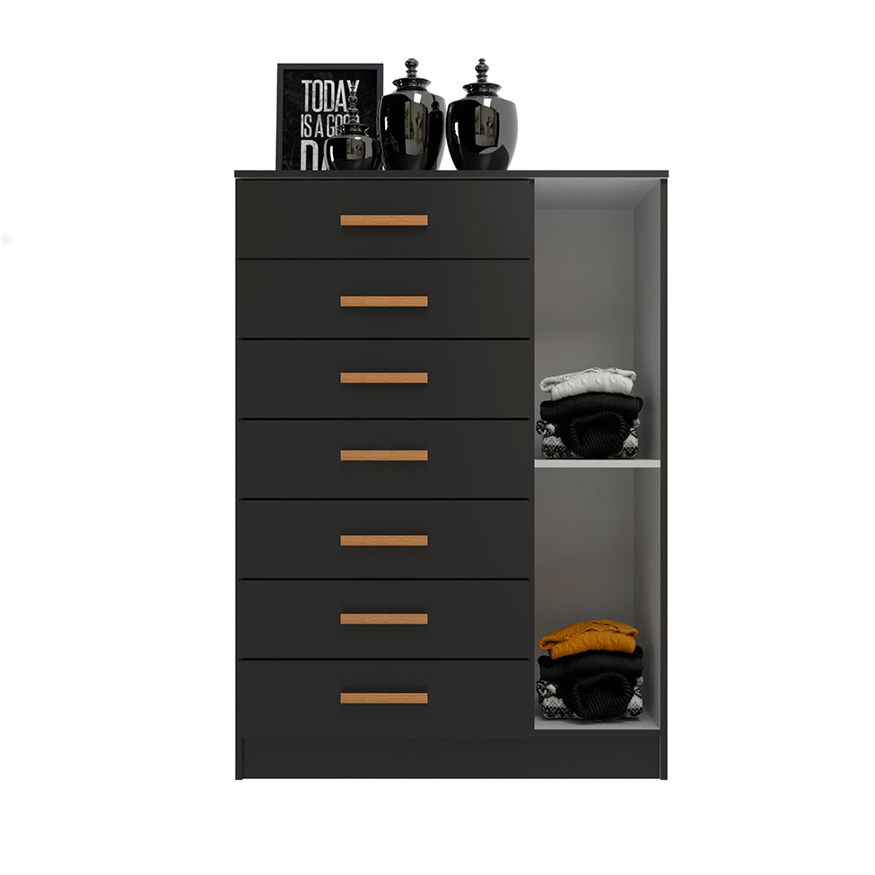 Cômoda New Mônaco 1 Porta 7 Gavetas Preta