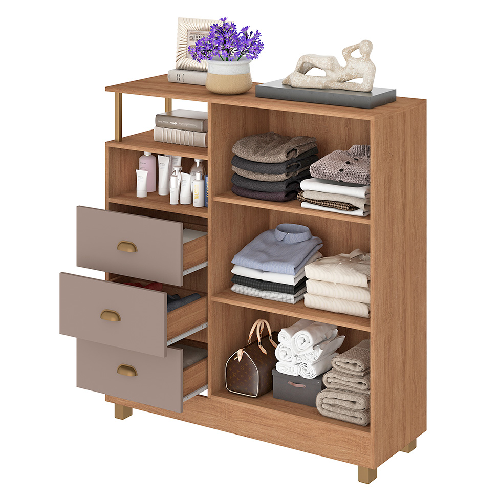 Cômoda Oasis 2 Portas 3 Gavetas Mel e Fendi
