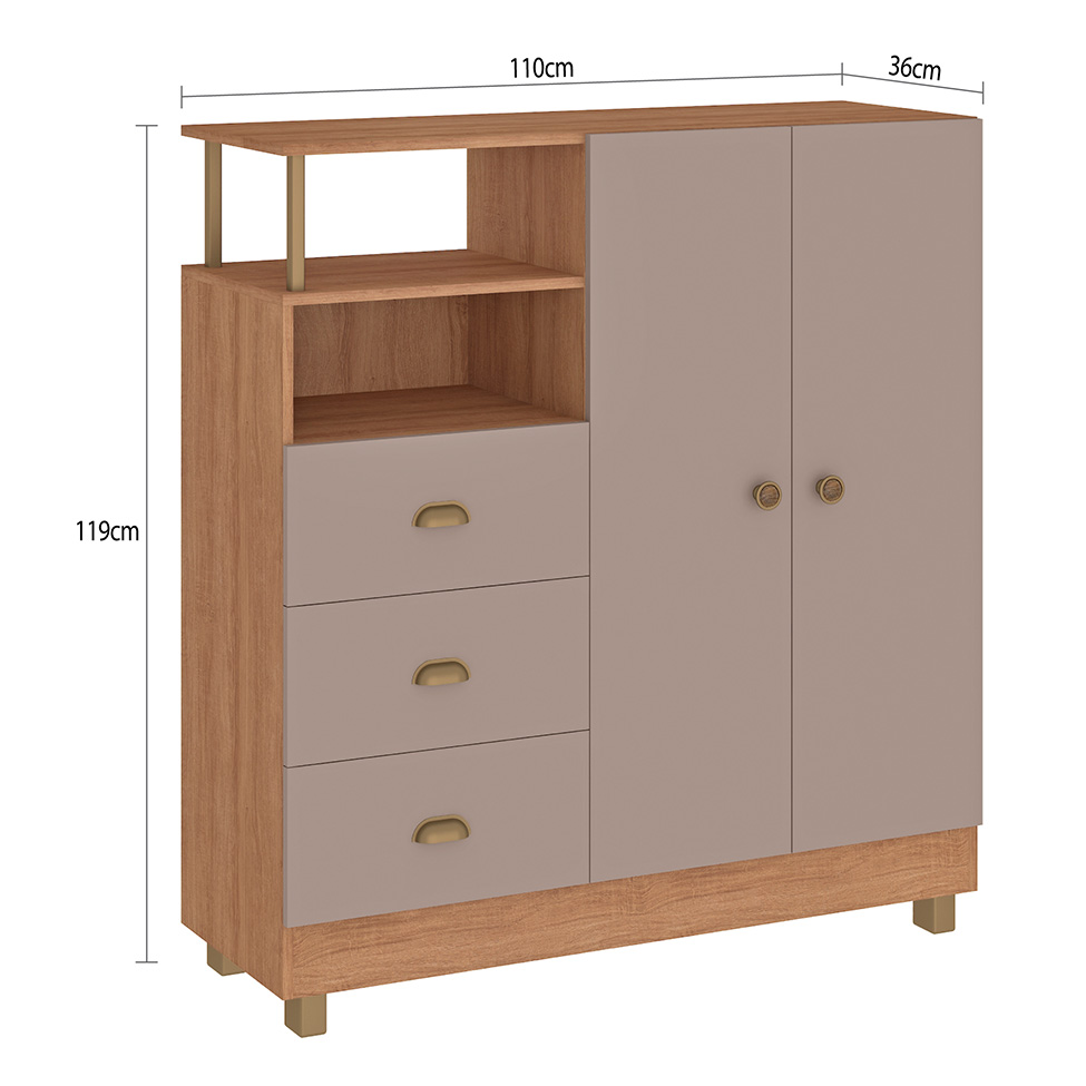 Cômoda Oasis 2 Portas 3 Gavetas Mel e Fendi