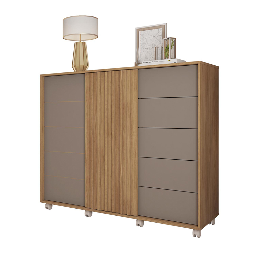 Cômoda Pegasus 2 Portas 5 Gavetas Buriti e Fendi