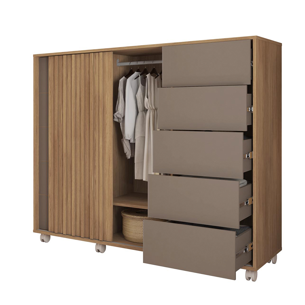 Cômoda Pegasus 2 Portas 5 Gavetas Buriti e Fendi