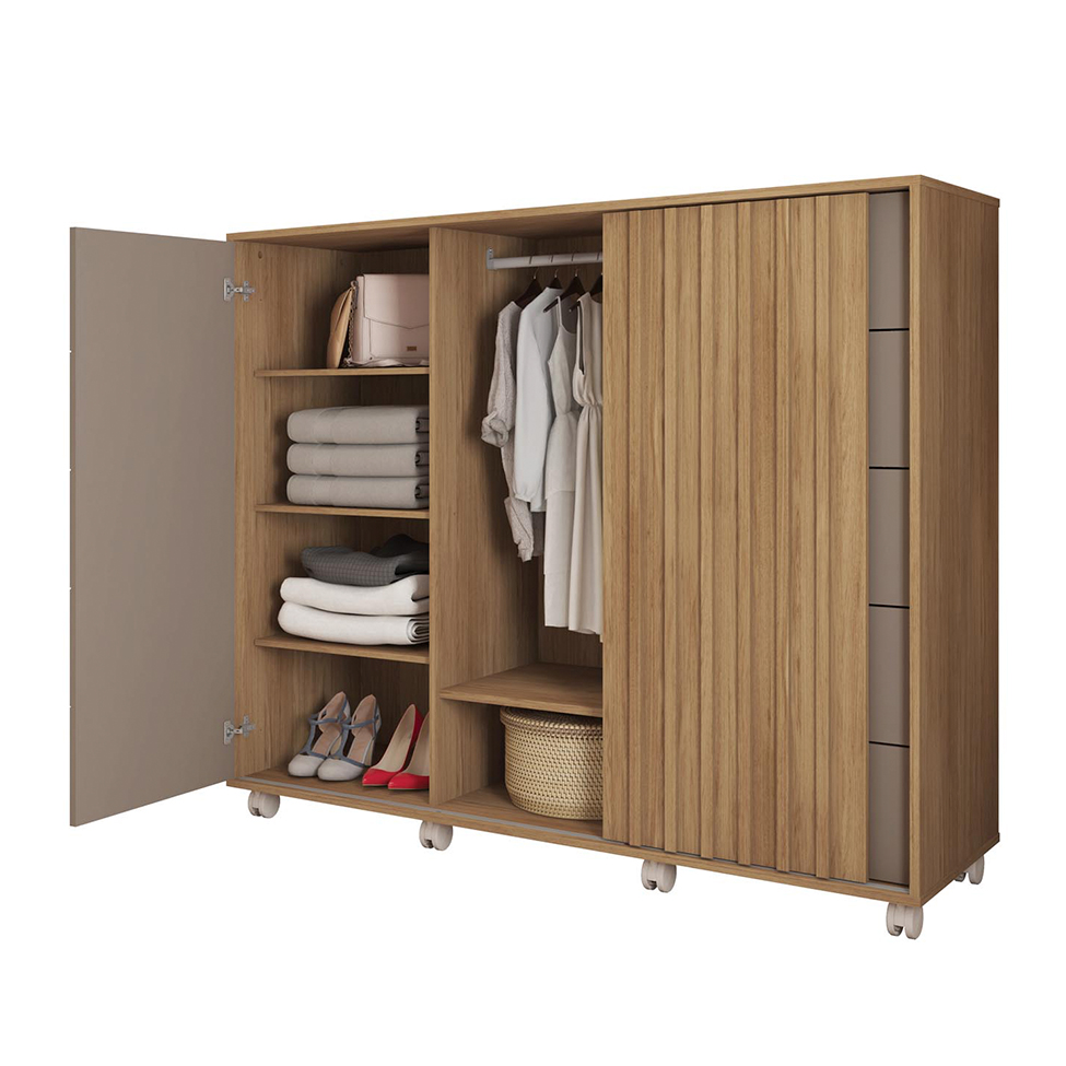 Cômoda Pegasus 2 Portas 5 Gavetas Buriti e Fendi