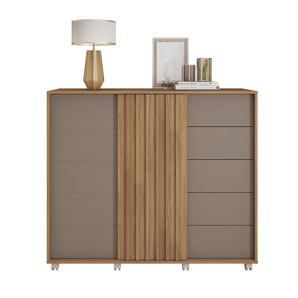 Cômoda Pegasus 2 Portas 5 Gavetas Buriti e Fendi