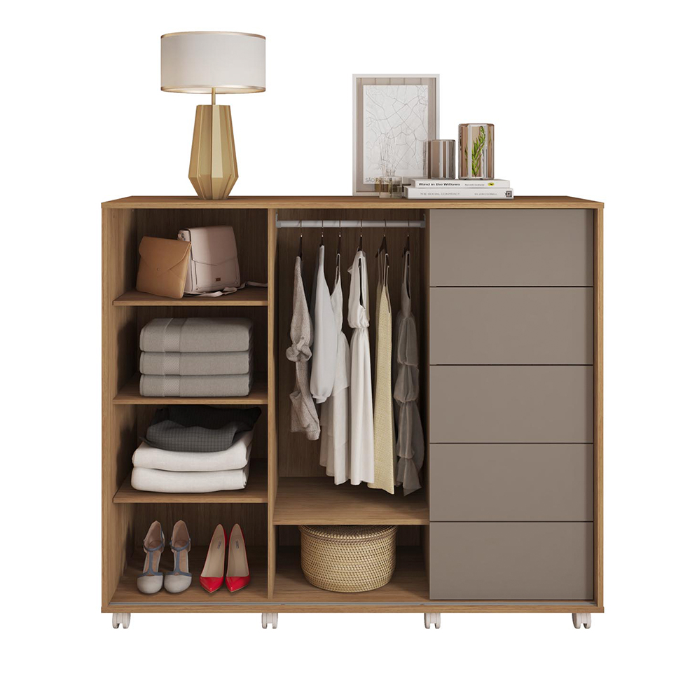 Cômoda Pegasus 2 Portas 5 Gavetas Buriti e Fendi