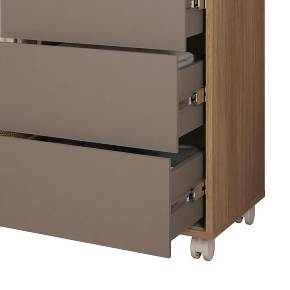 Cômoda Pegasus 2 Portas 5 Gavetas Buriti e Fendi