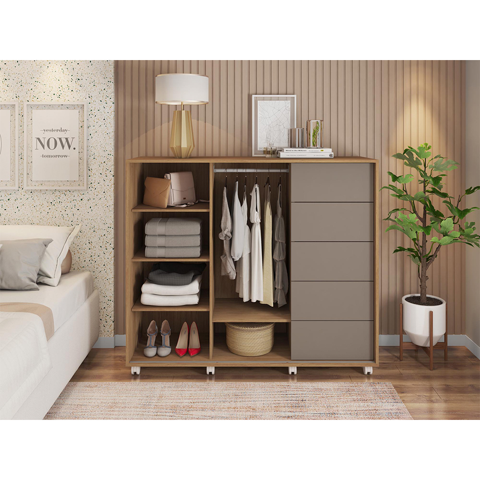 Cômoda Pegasus 2 Portas 5 Gavetas Buriti e Fendi