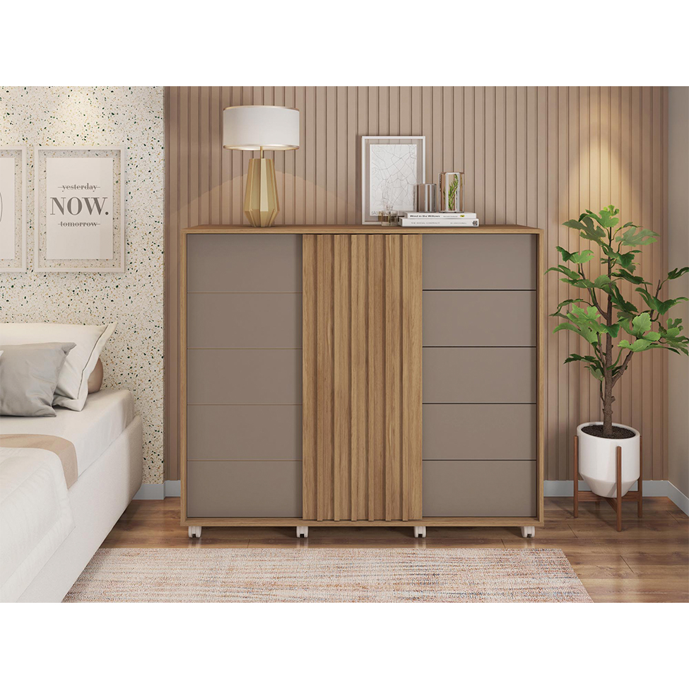 Cômoda Pegasus 2 Portas 5 Gavetas Buriti e Fendi