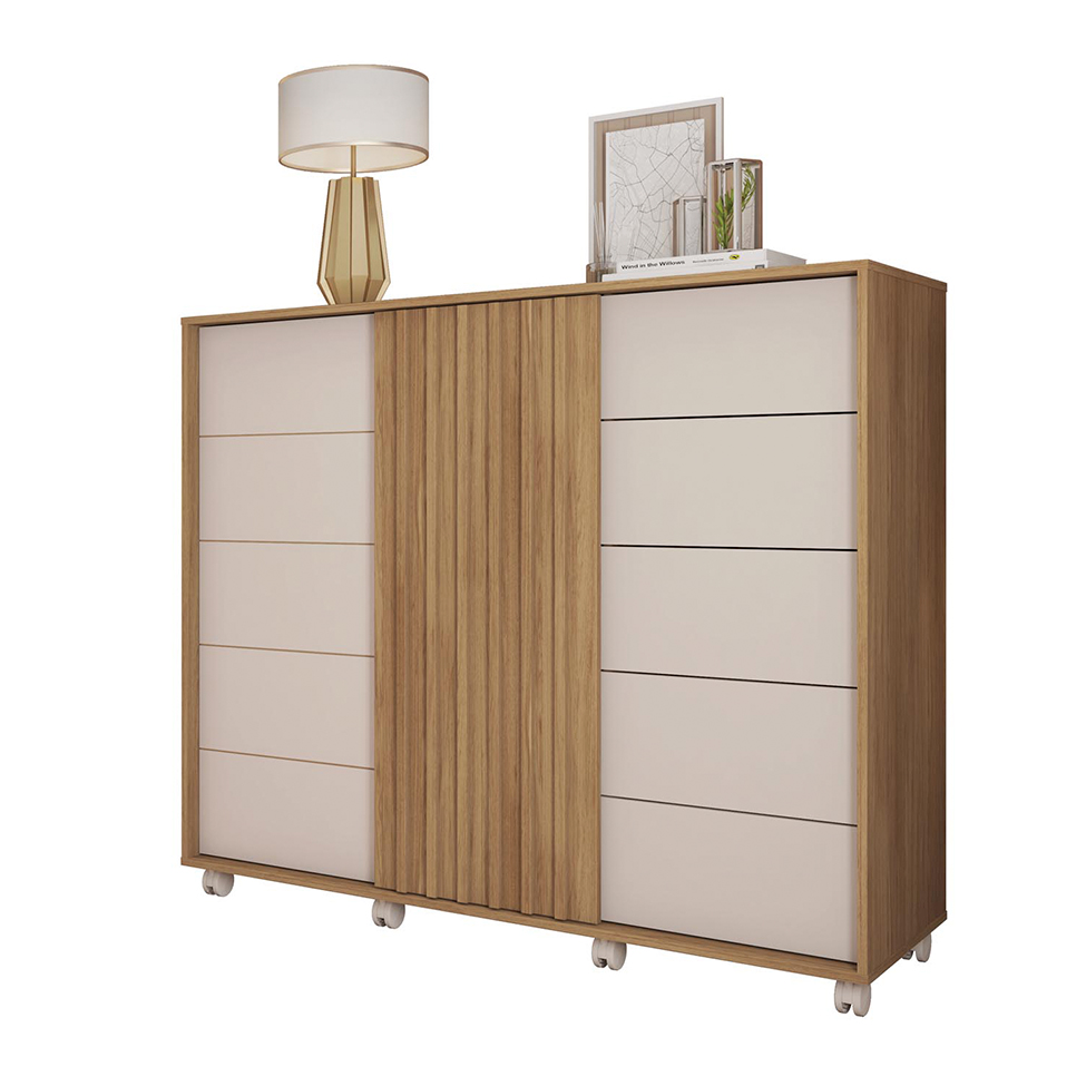 Cômoda Pegasus 2 Portas 5 Gavetas Buriti e Off White