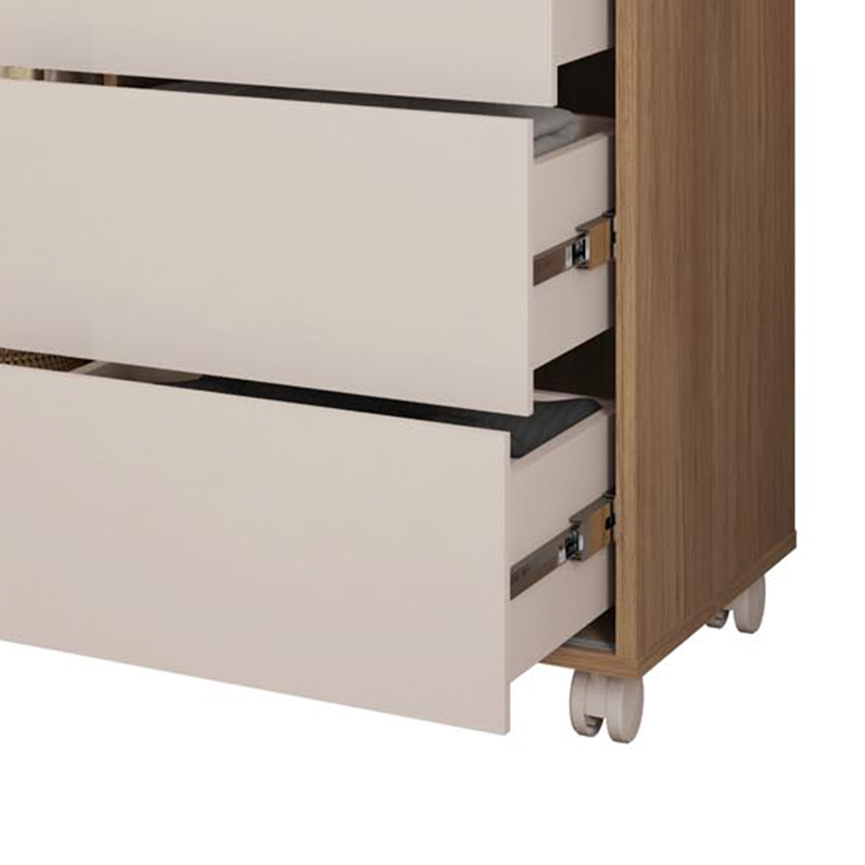 Cômoda Pegasus 2 Portas 5 Gavetas Buriti e Off White