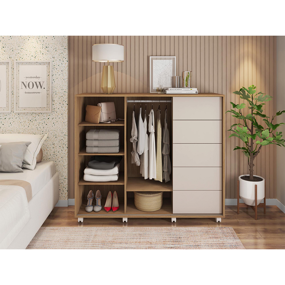 Cômoda Pegasus 2 Portas 5 Gavetas Buriti e Off White