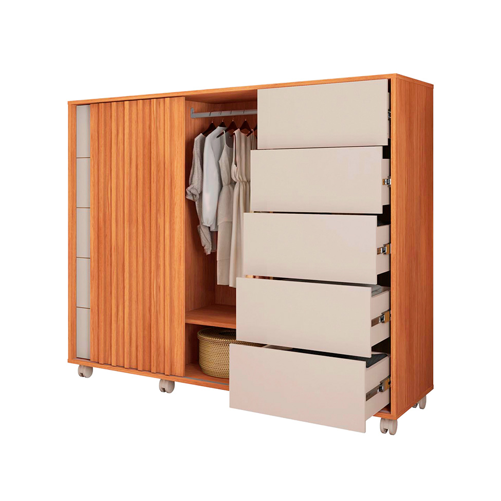 Cômoda Pegasus 2 Portas 5 Gavetas Freijó e Off White