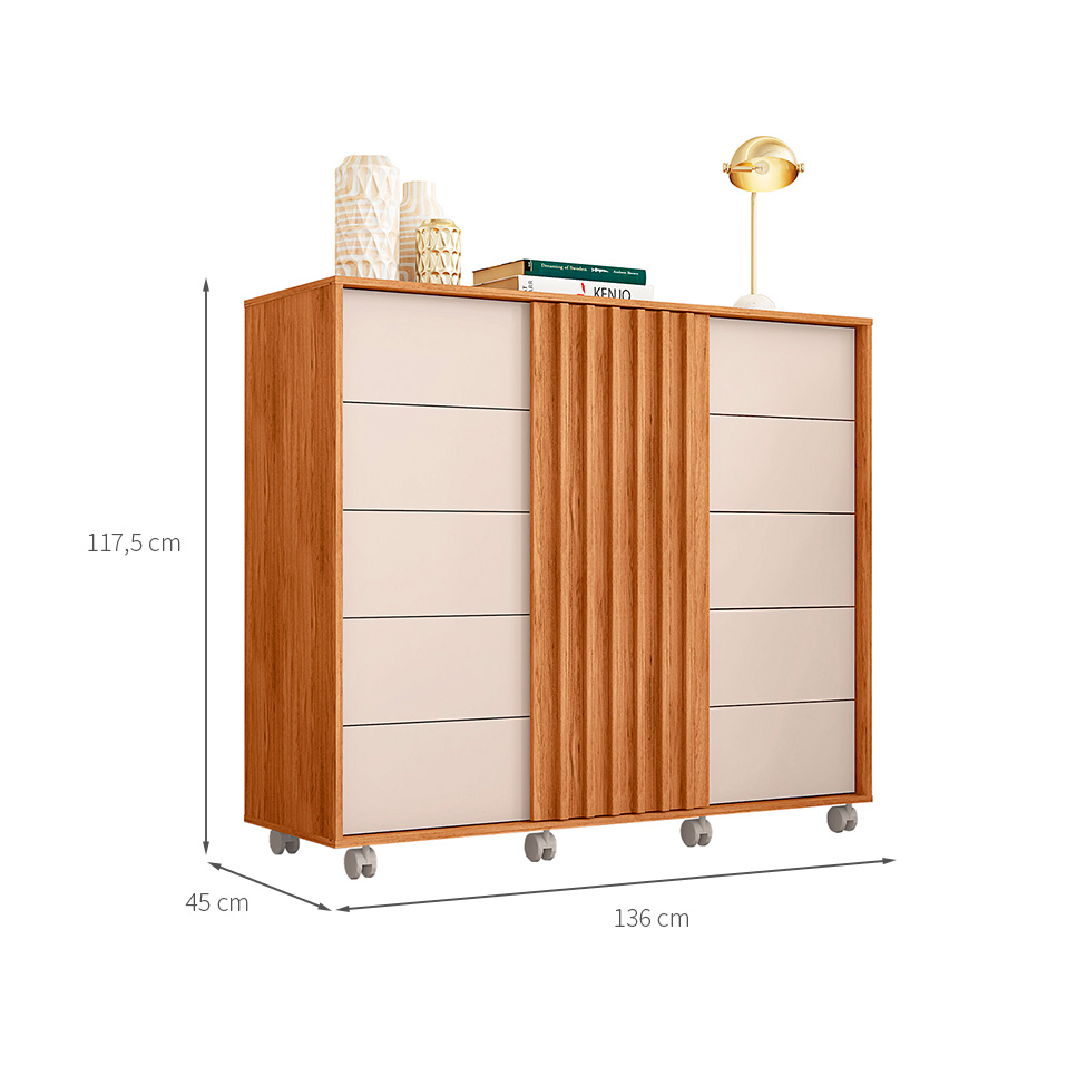Cômoda Pegasus 2 Portas 5 Gavetas Freijó e Off White