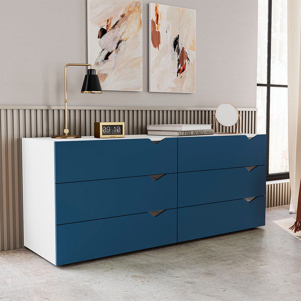 Cômoda Porto 6 Gavetas Azul e Branca