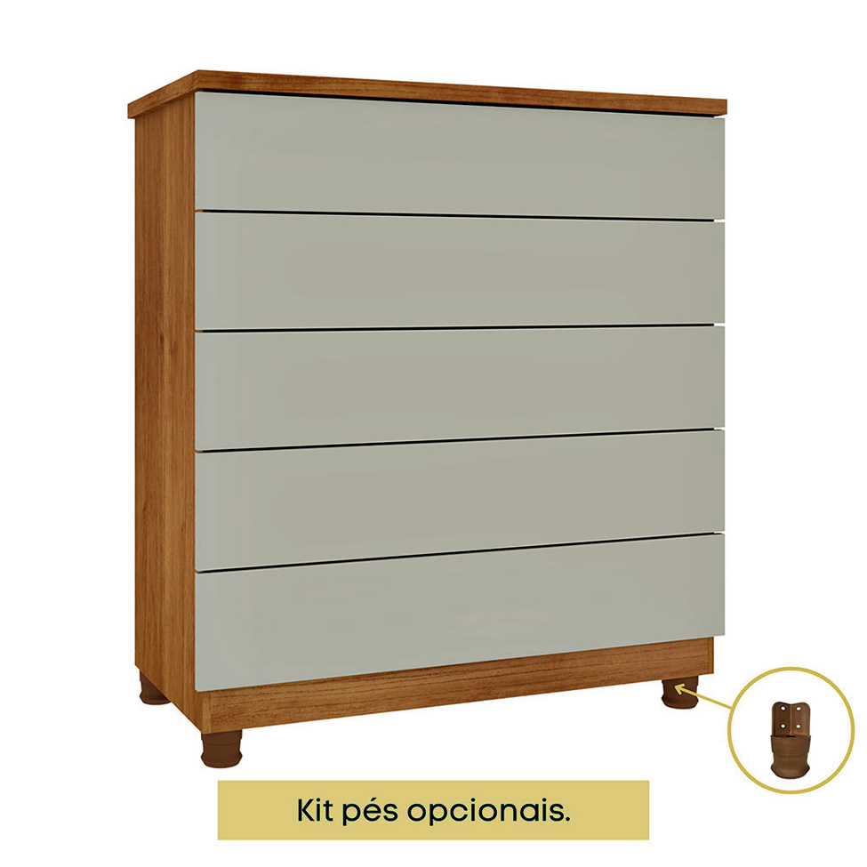 Cômoda Premium 5 Gavetas Cinamomo e Off White