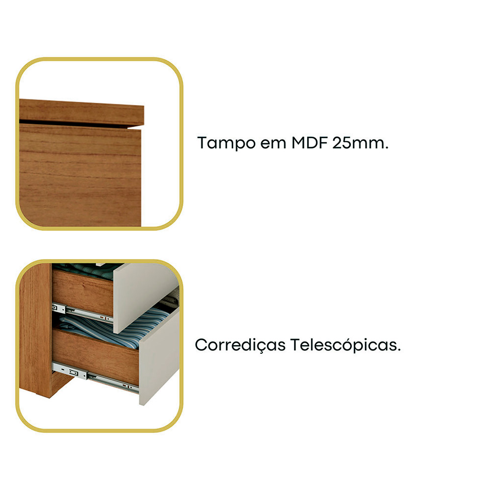 Cômoda Premium 5 Gavetas Cinamomo e Off White
