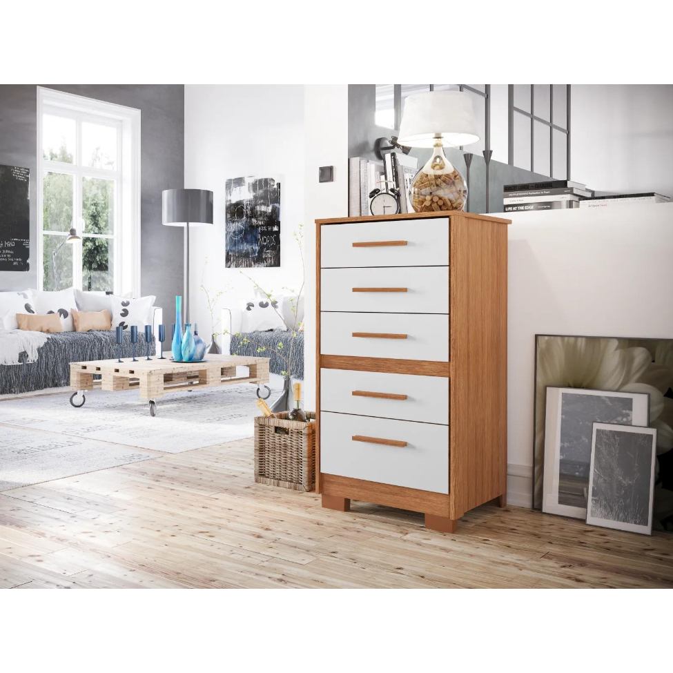 Cômoda Primacy 5 Gavetas Freijó Wood e Off White