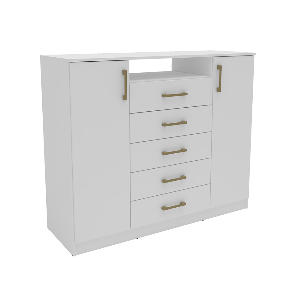 Cômoda Quebec 2 Portas 5 Gavetas Branca