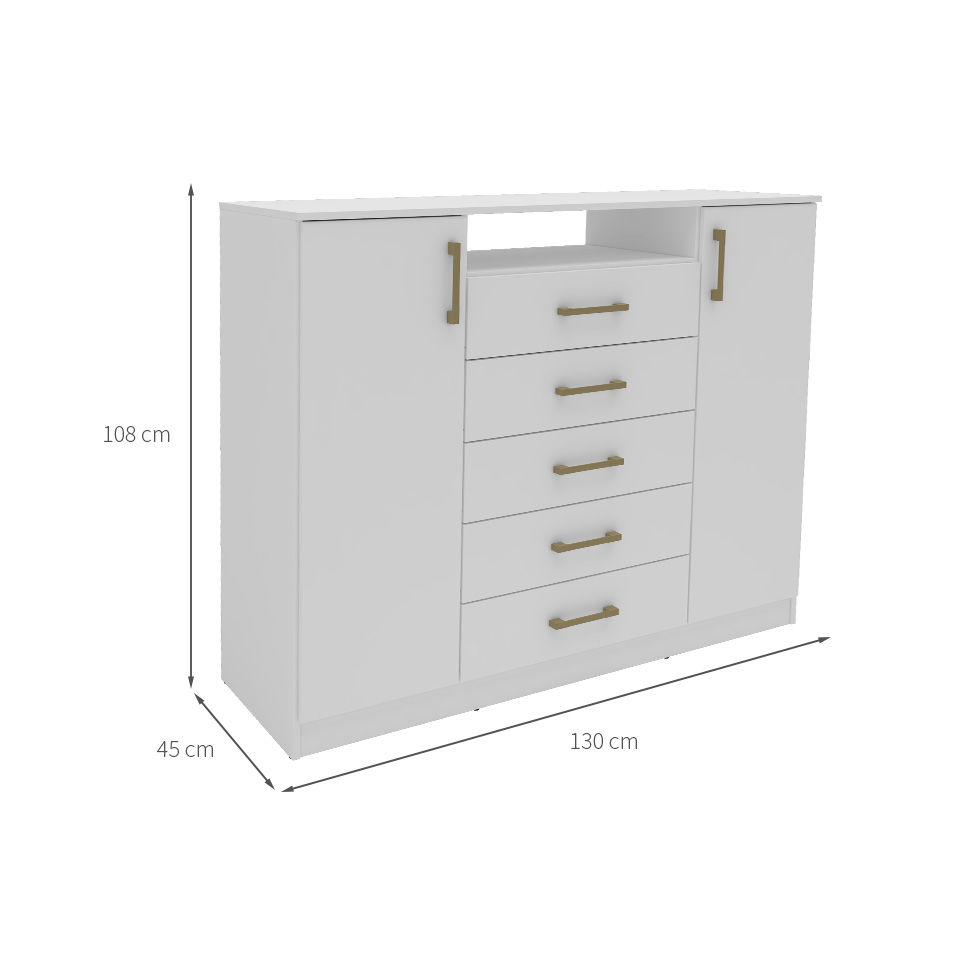 Cômoda Quebec 2 Portas 5 Gavetas Branca