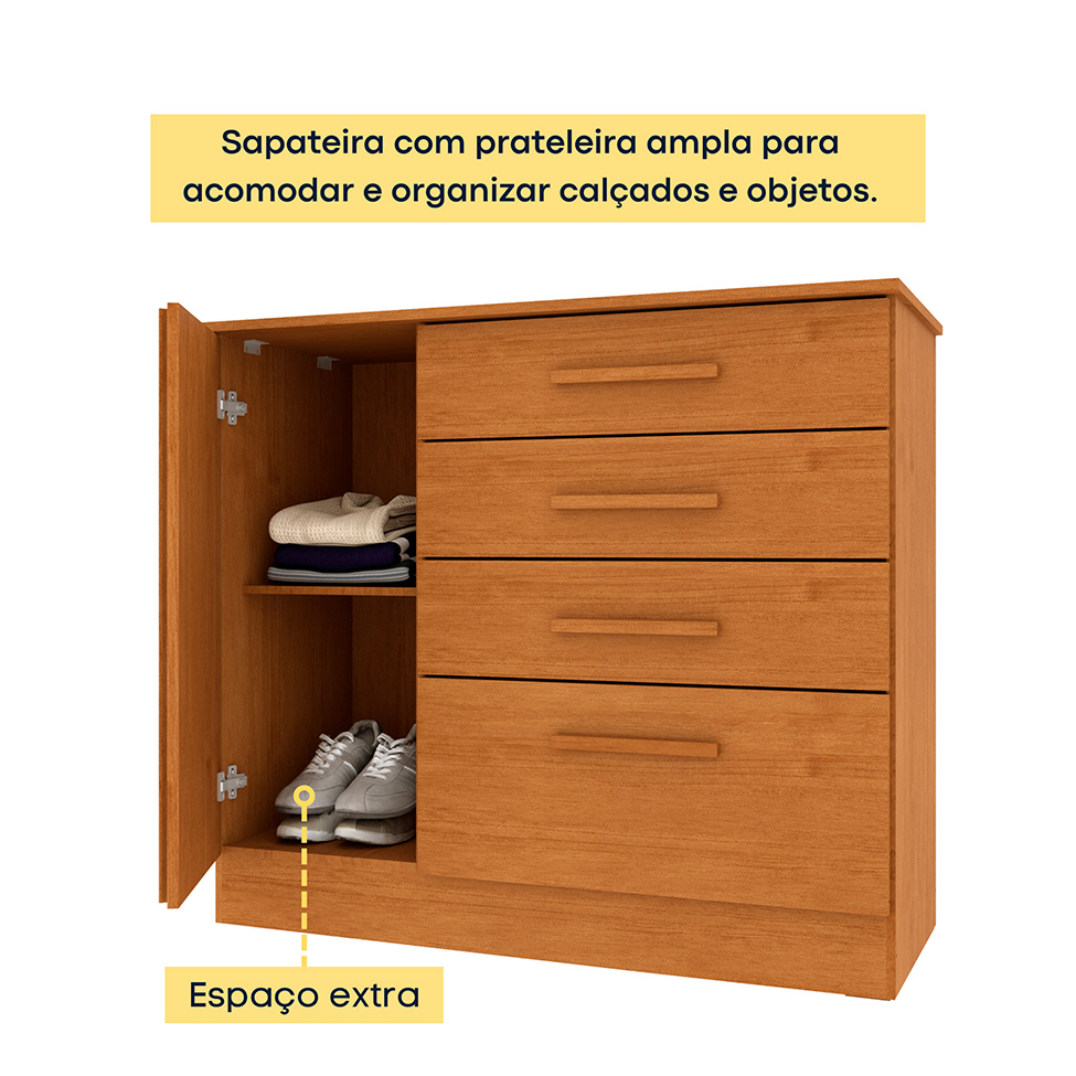 Cômoda Ravello com Pés 1 Porta 4 Gavetas Cinamomo