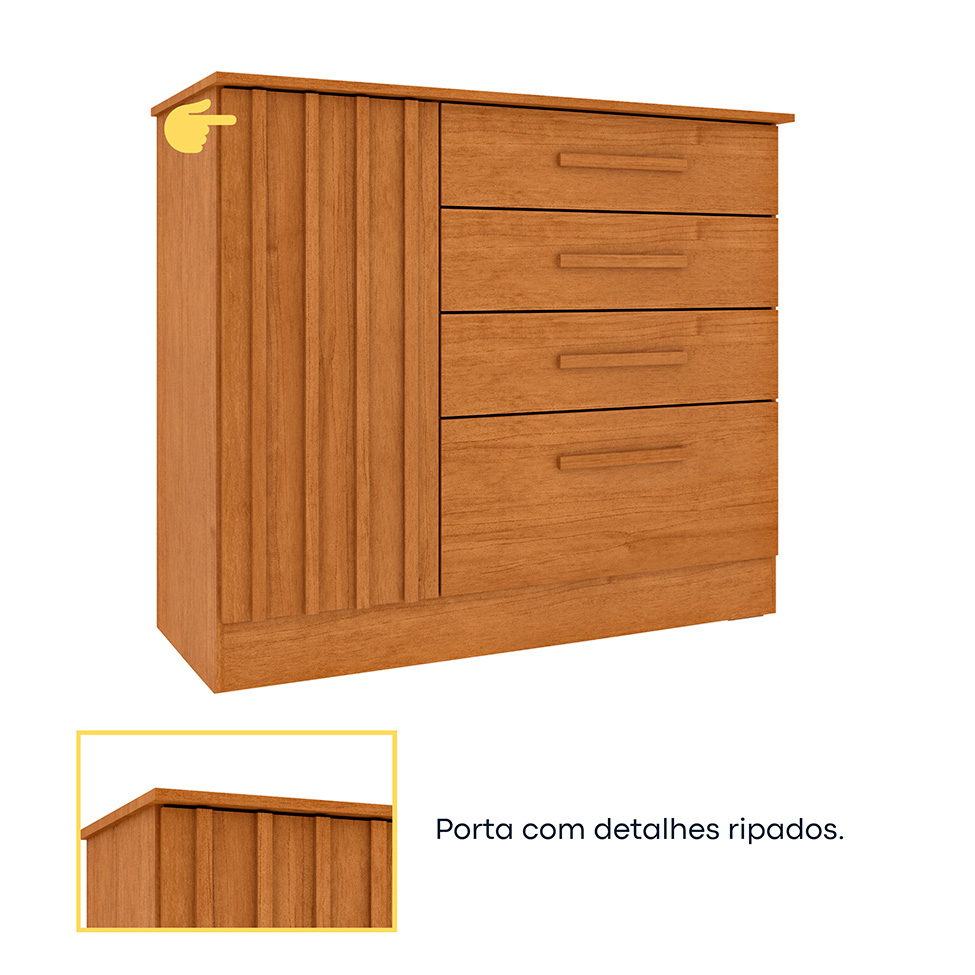Cômoda Ravello com Pés 1 Porta 4 Gavetas Cinamomo