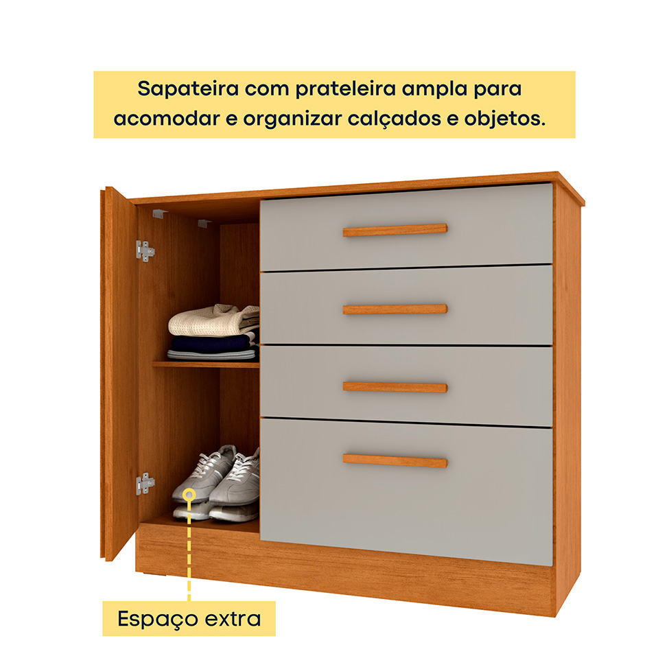 Cômoda Ravello com Pés 1 Porta 4 Gavetas Cinamomo e Off White