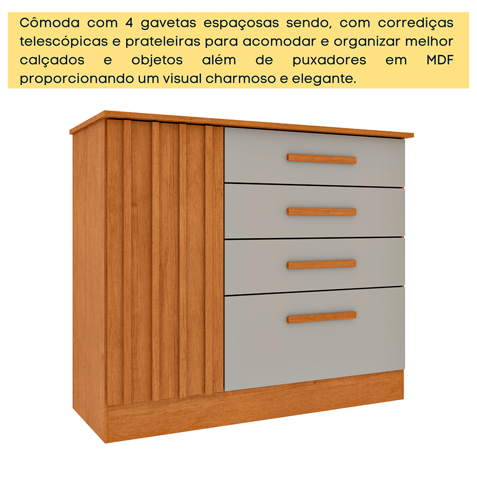 Cômoda Ravello com Pés 1 Porta 4 Gavetas Cinamomo e Off White