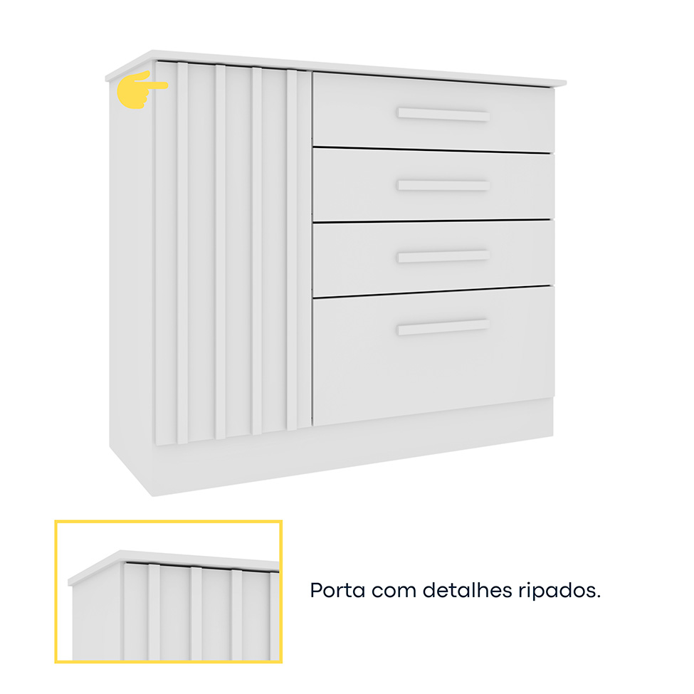 Cômoda Ravello com Pés 1 Porta 4 Gavetas Neve