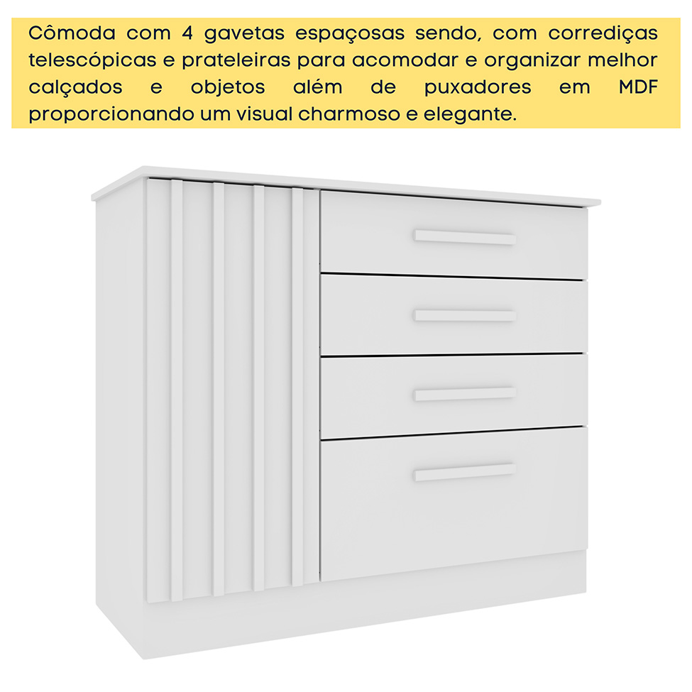 Cômoda Ravello com Pés 1 Porta 4 Gavetas Neve