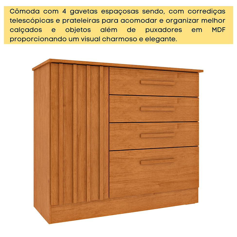Cômoda Ravello sem Pés 1 Porta 4 Gavetas Cinamomo