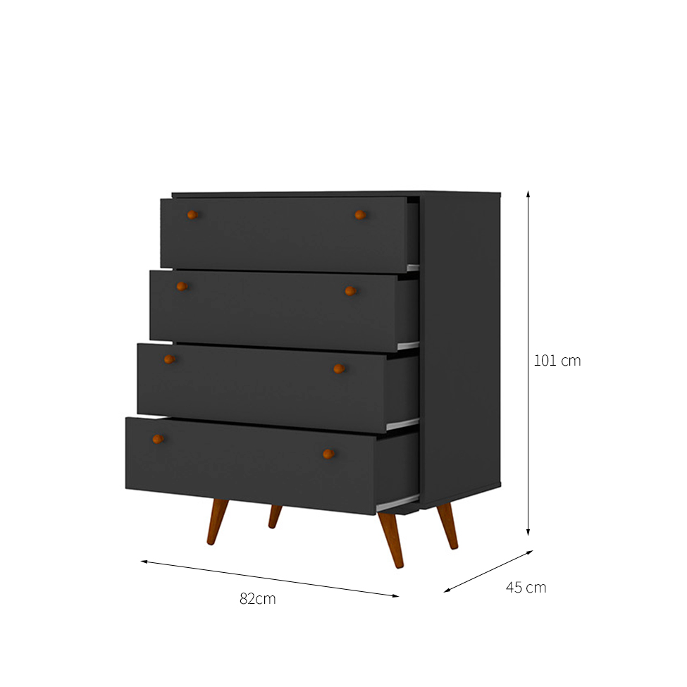 Cômoda Retrô 4 Gavetas Preta