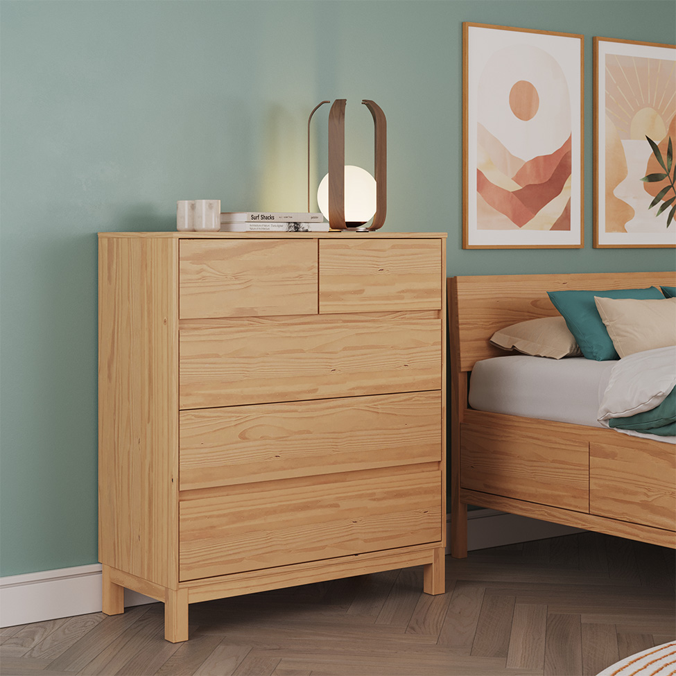 Cômoda Square 5 Gavetas Madeira Maciça Natural Pine