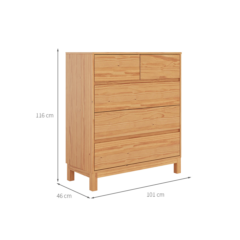 Cômoda Square 5 Gavetas Madeira Maciça Natural Pine