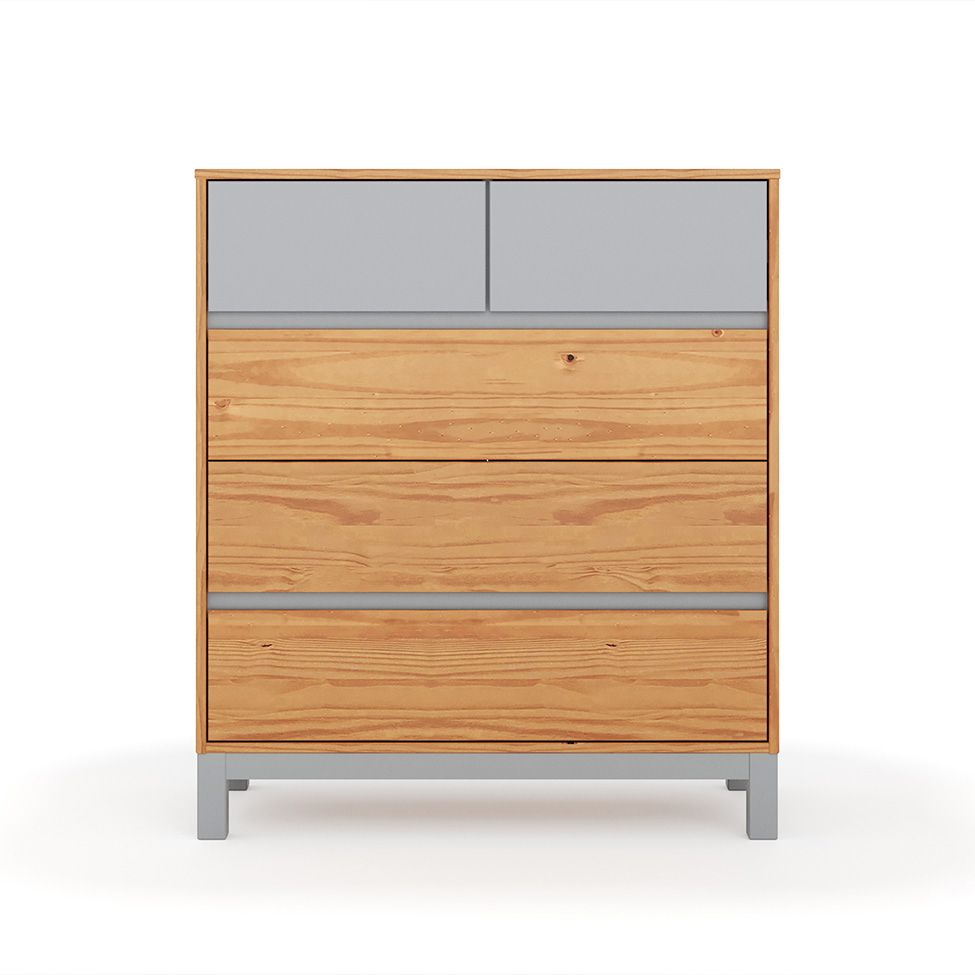Cômoda Square 5 Gavetas Madeira Maciça Natural Pine e Cool Grey